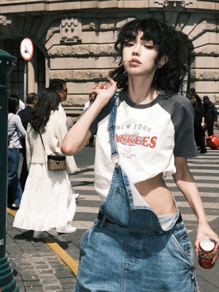 独特超好看小上衣设计感小众撞色短袖t恤女