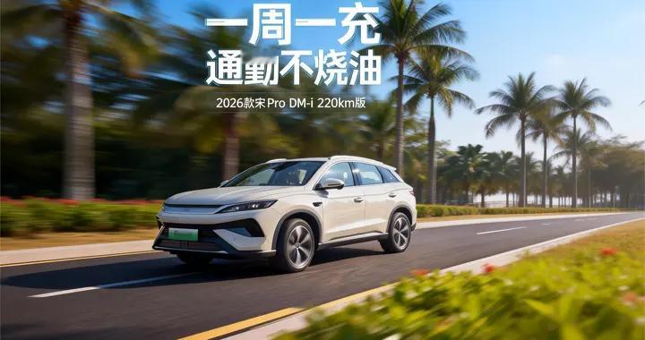 一周一充，通勤不烧油！2026款宋Pro DM-i 220km版卖11.98万起