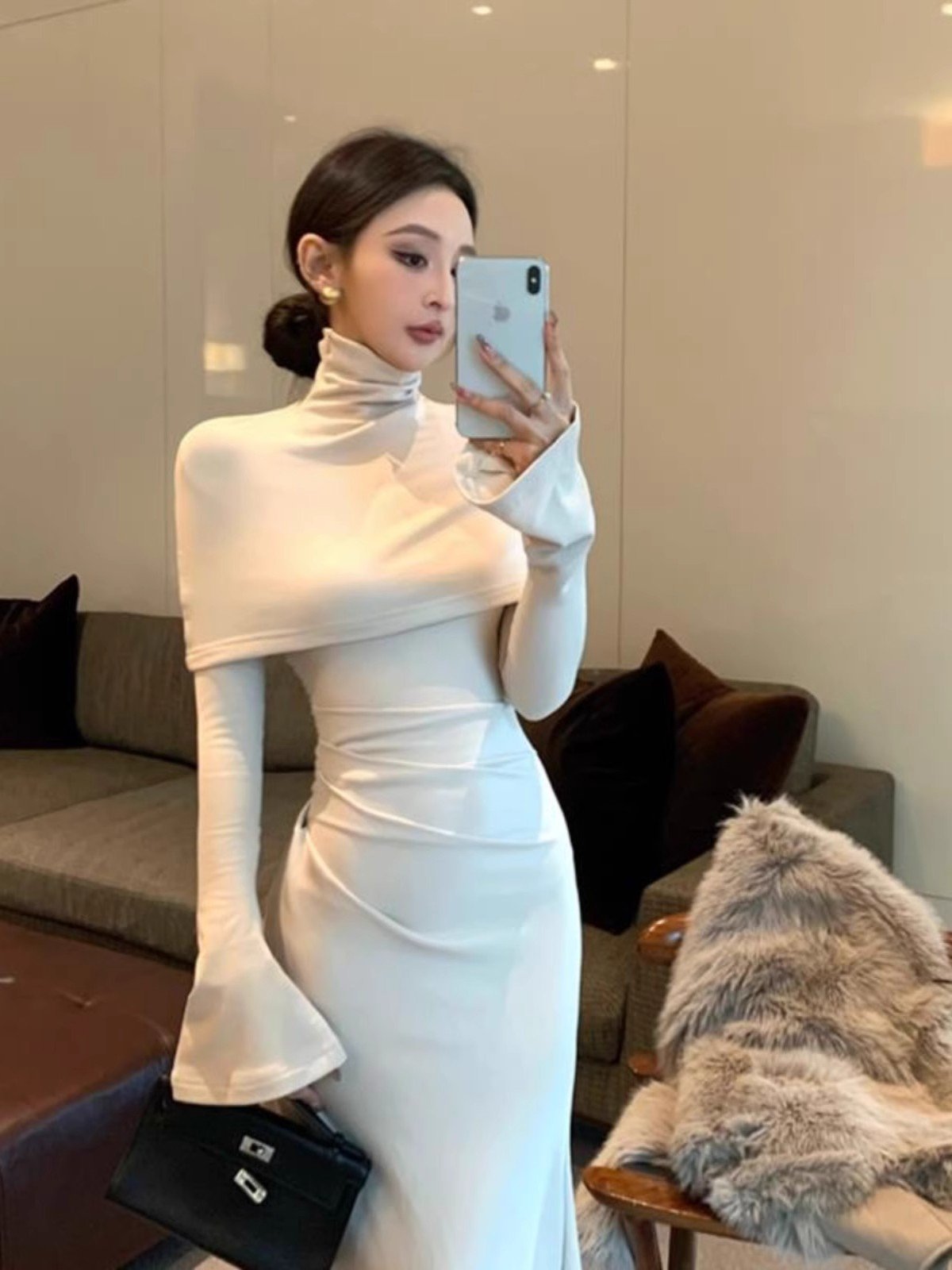 法式高领内搭连衣裙女冬季配大衣高级感修身