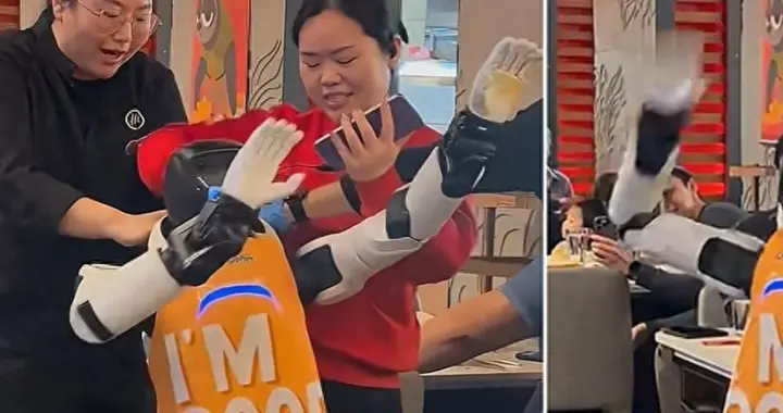 场面失控！加州海底捞机器人疯狂起舞掀翻餐桌，员工锁喉强行拖离