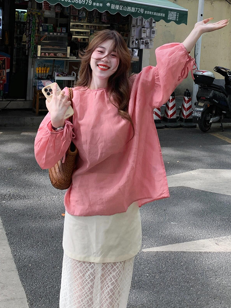 气质百搭高级感小香风轻熟粉色防晒衬衫