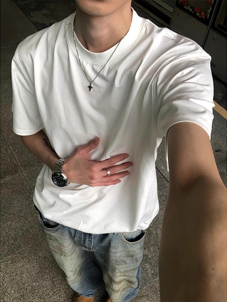 白色正肩短袖男高级感痞帅半袖上衣clea