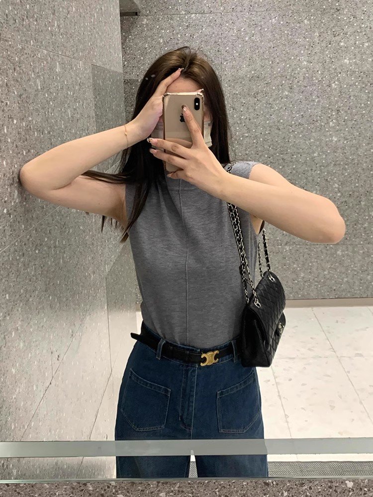 法式灰色针织冰丝小飞袖背心女夏季外穿小个