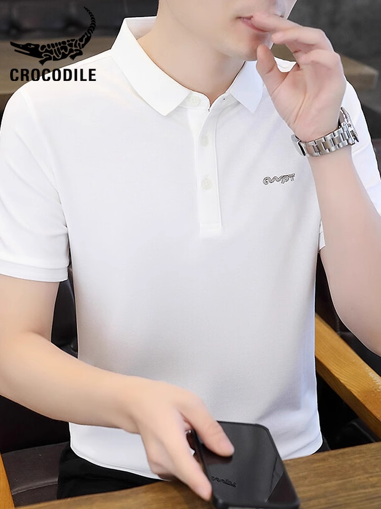 鳄鱼恤纯色短袖商务休闲高端t恤男