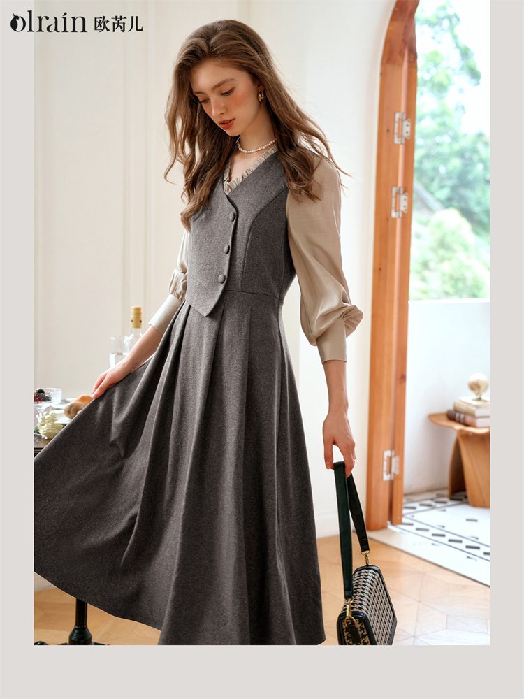 绽放篙雅气质！法式假两件温柔连衣裙