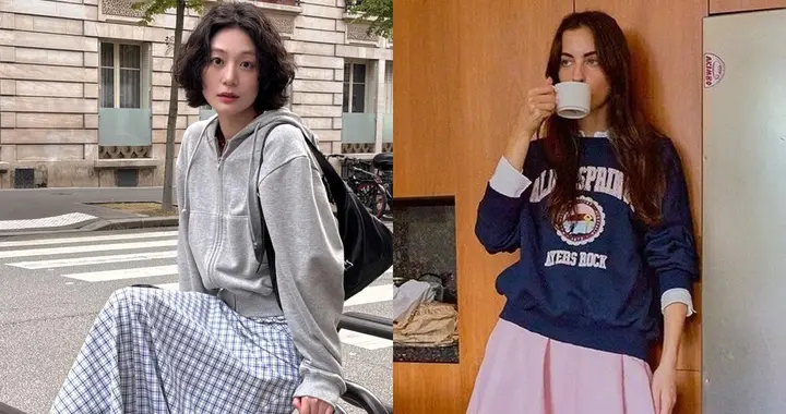 “卫衣+半裙”太绝了，这样搭时髦又减龄，休闲提气质！