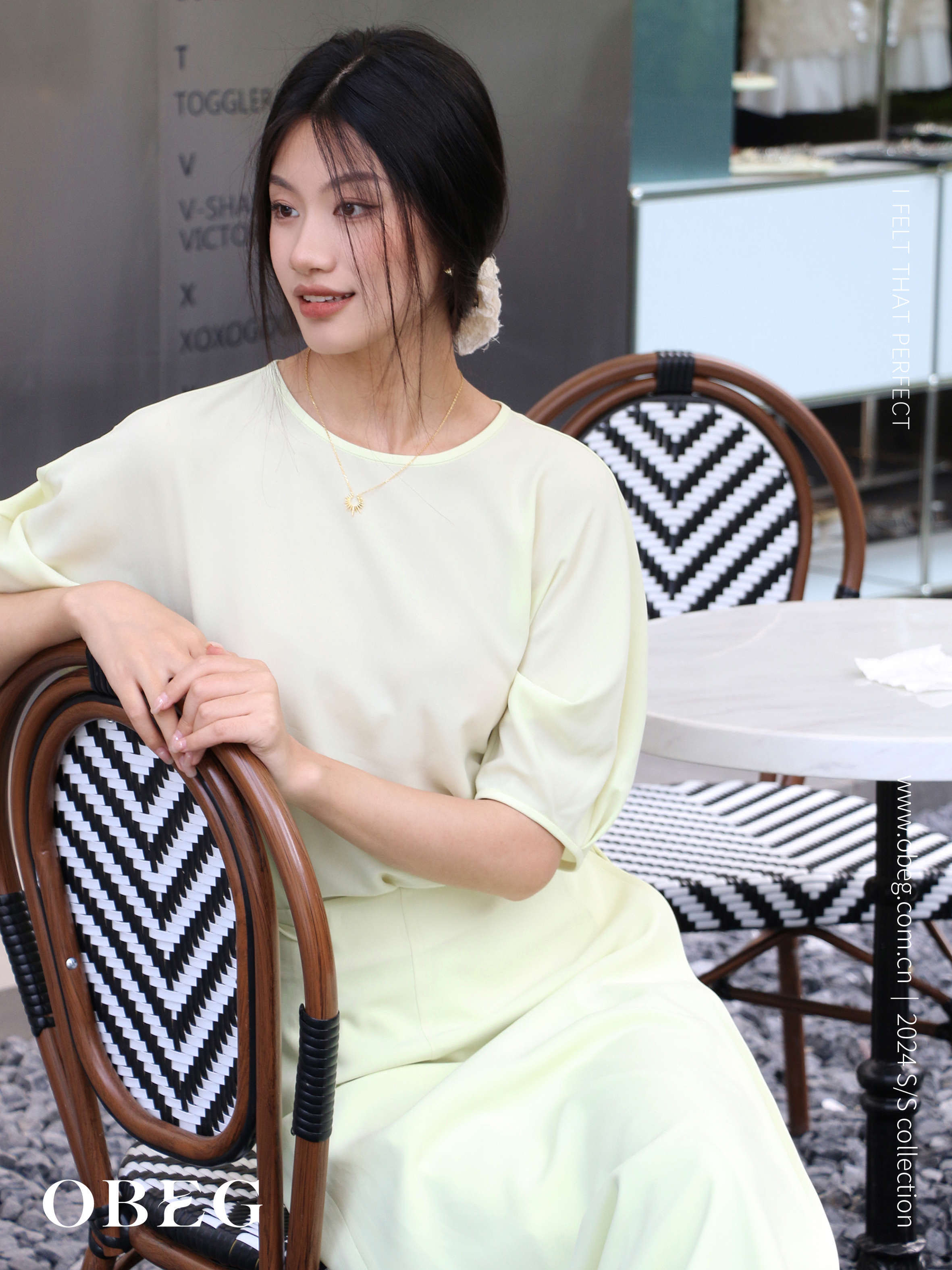 OBEG欧碧倩廓形清透短袖衬衫女夏季薄款