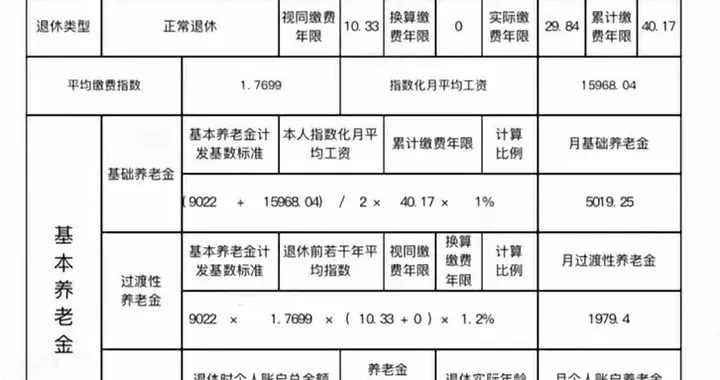 缴费工龄40年养老金9213.62元的详细计算过程