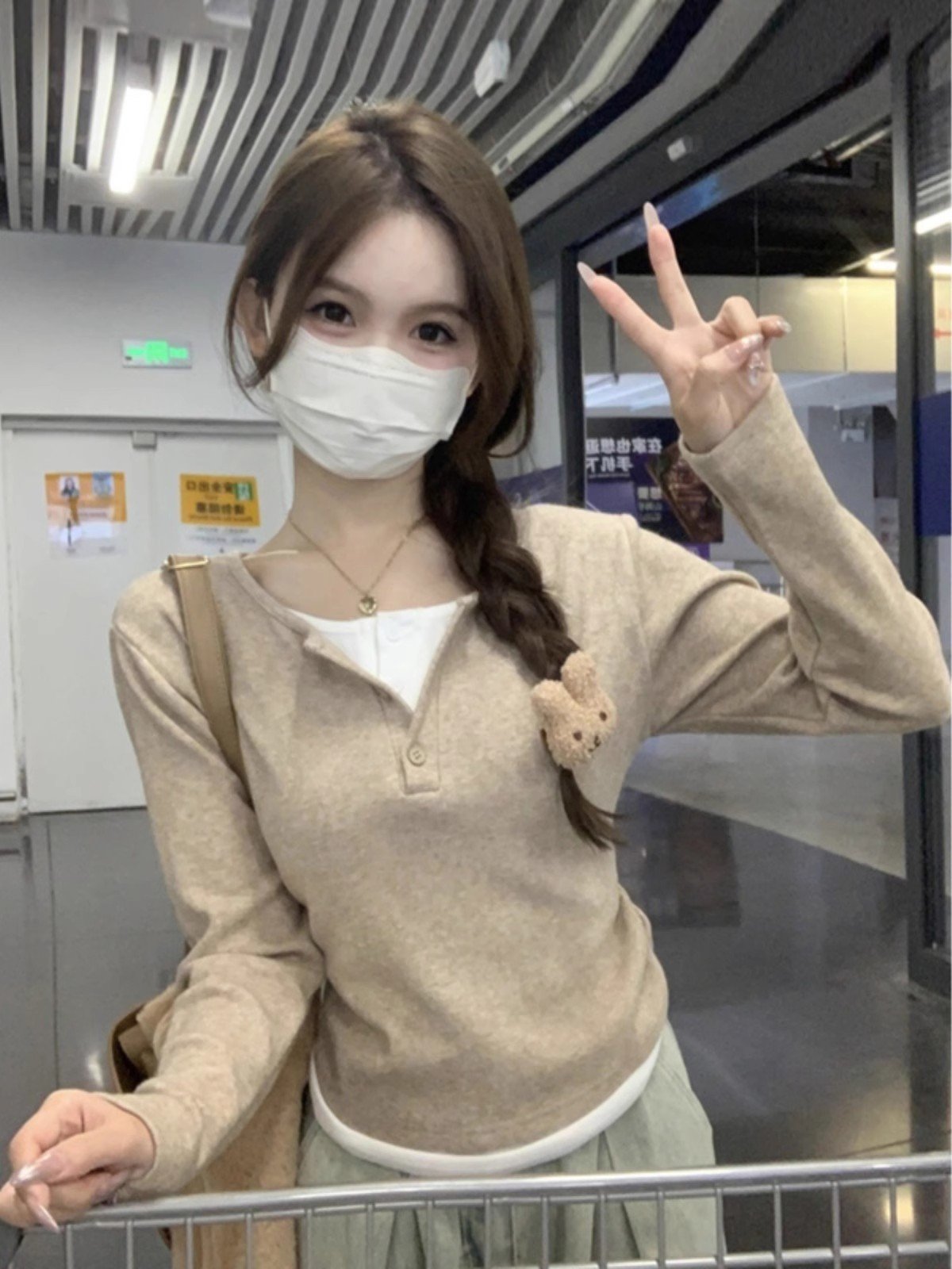 气质假两件长袖t恤女春秋小众设计感内搭