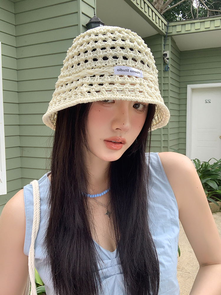夏季韩系百搭透气遮阳手工编织镂空渔夫帽