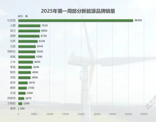 2025年第一周新能源哑炮，BYD销量跌至3.6万，理想腰斩，鸿蒙最稳