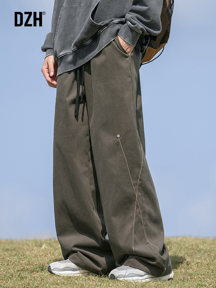 男士美式休闲纯棉裤子男秋季宽松直筒长裤百搭阔腿裤2024新款男裤