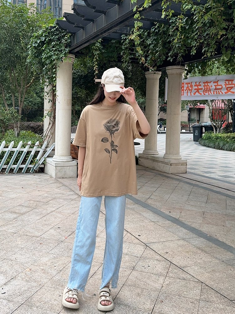 美式复古🌹玫瑰印花T恤