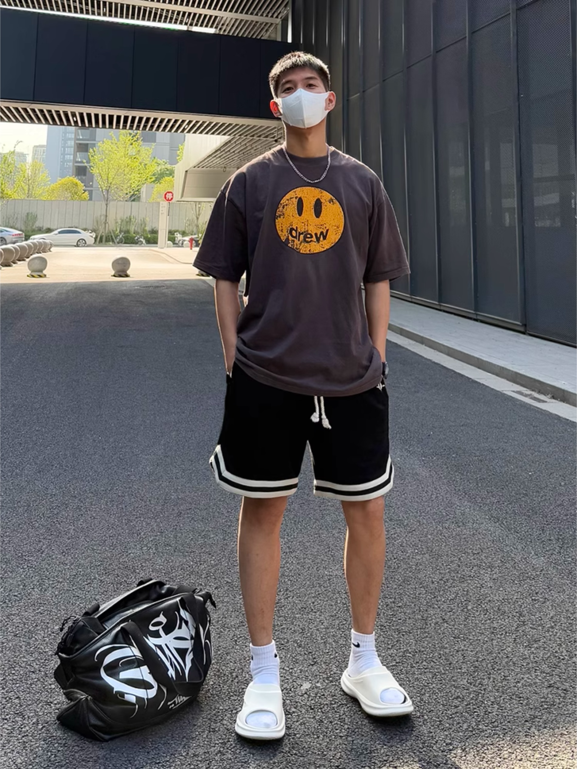 美式重磅篮球短裤男款夏季宽松透气条纹裤子
