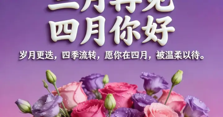 三月再见四月你好，早安，春风携花至，万事皆可期