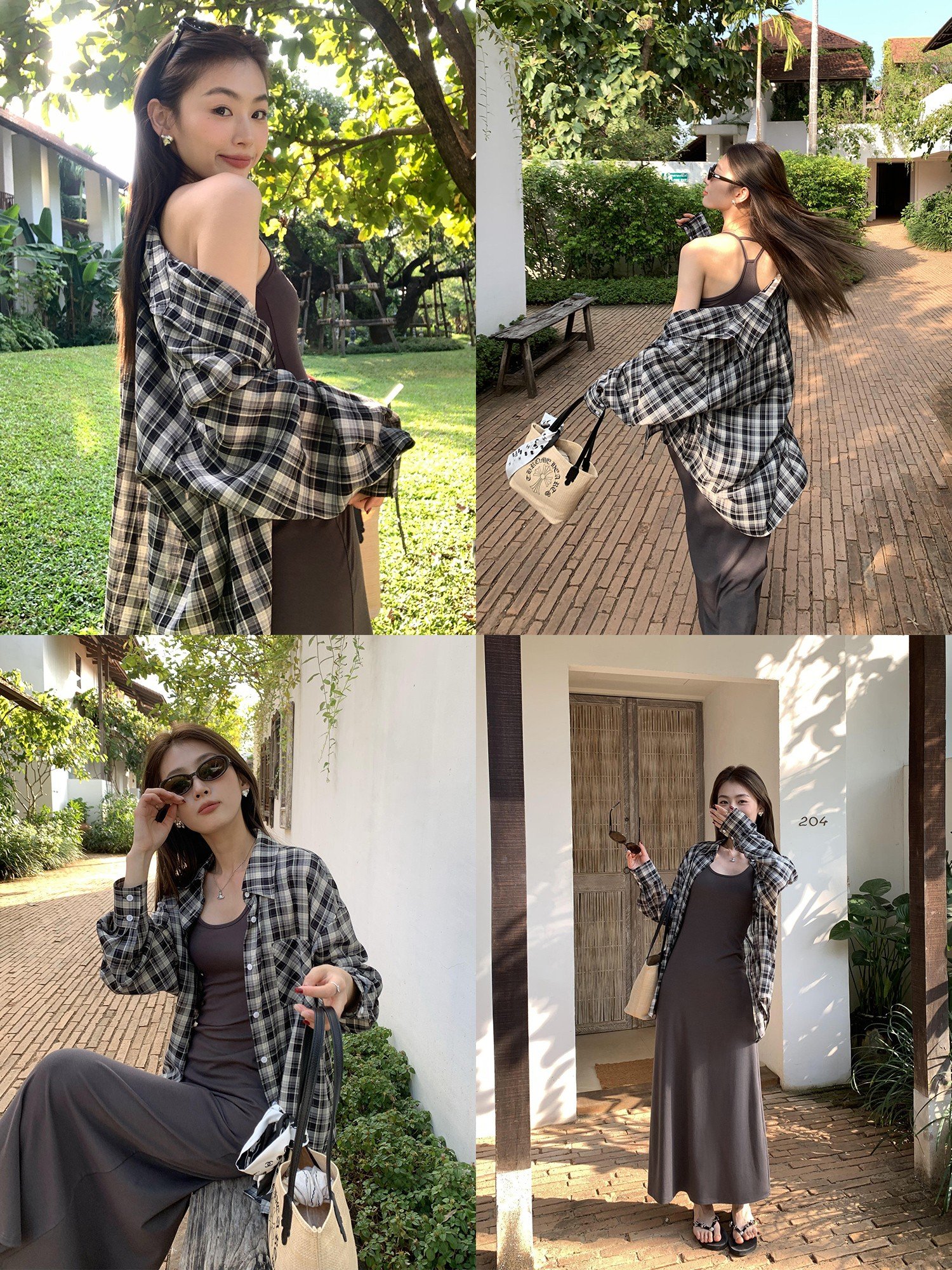 pusumede复古格子宽松设计感衬衫女