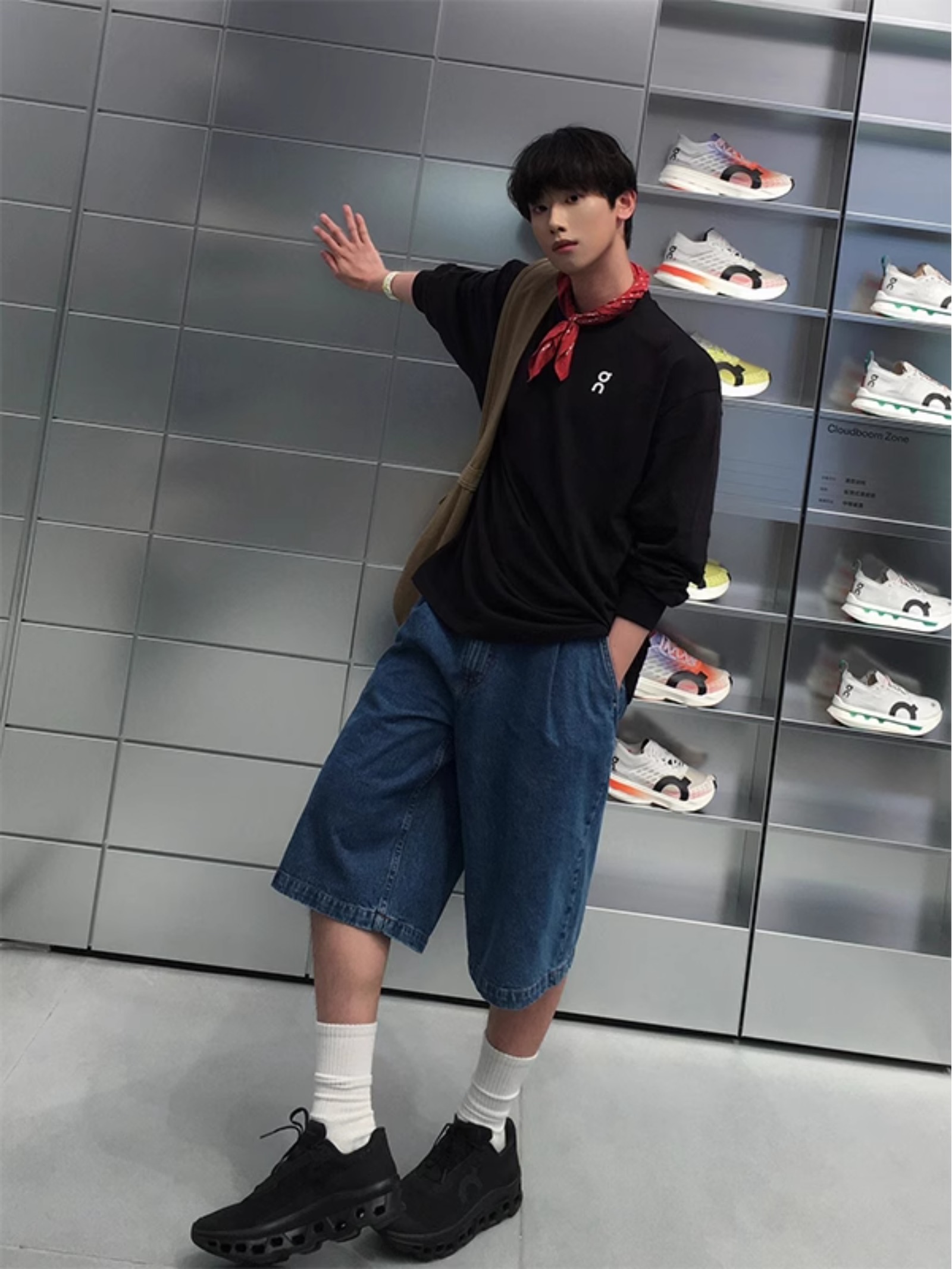 深蓝色牛仔短裤男款夏季cityboy日系