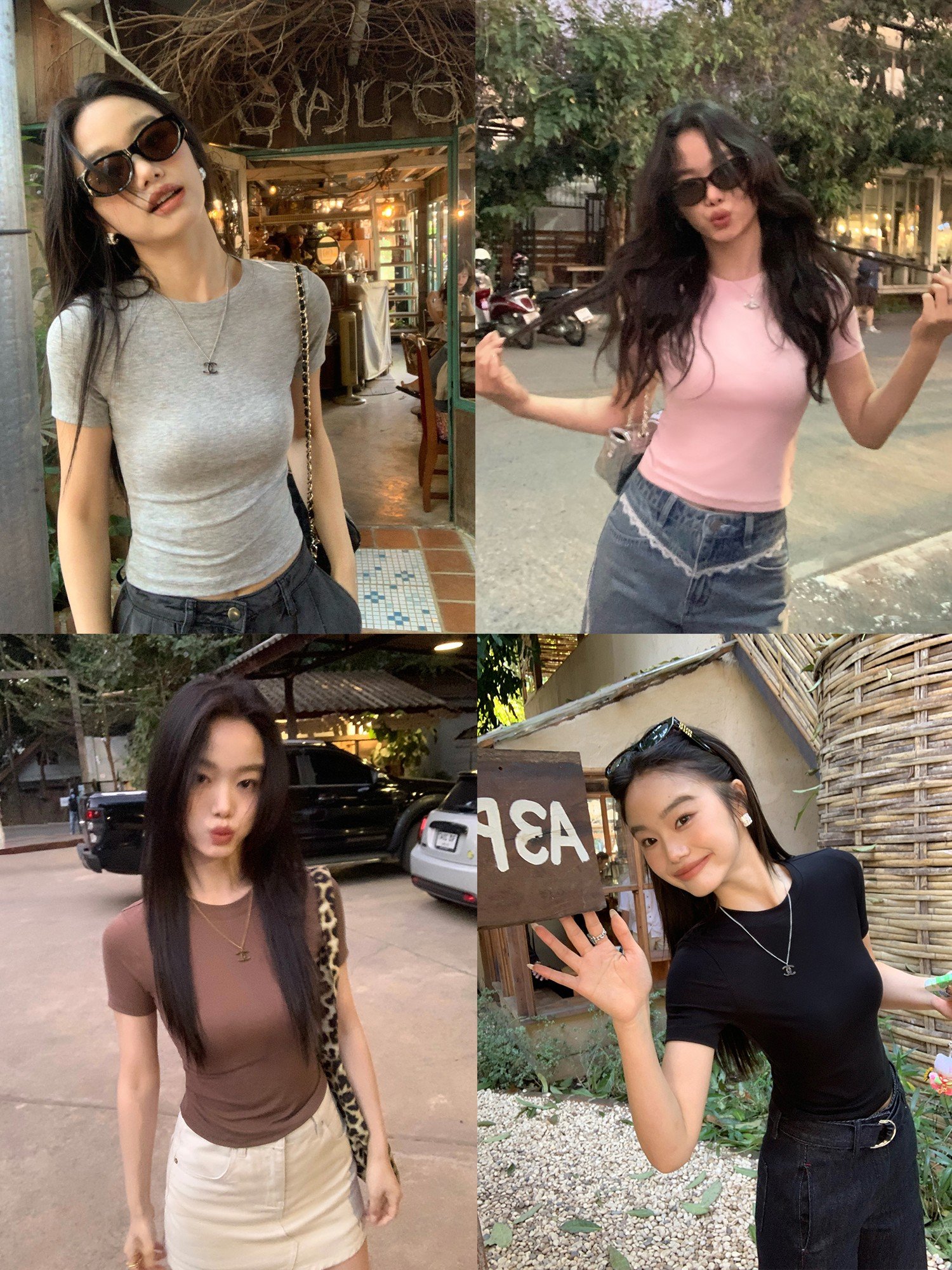 pusumede 圆领纯色修身短袖t恤女