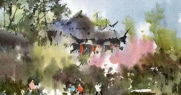 每日一画 | 花气濛濛人影乱 春光都入一奁中——风景小品·大写意水彩