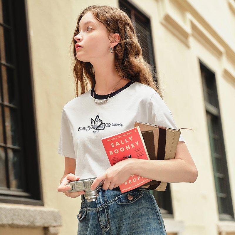 KBNE宽松洋气爆款设计感短袖双色T恤