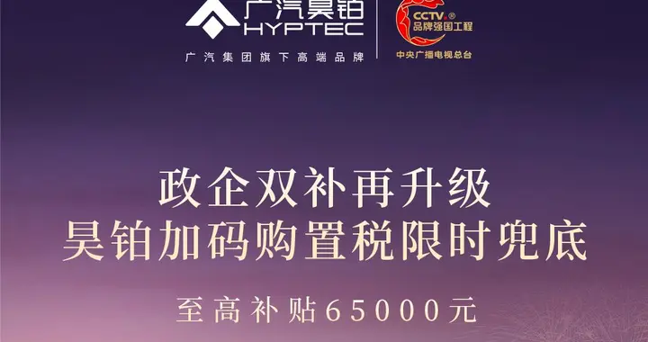 “政企双补”叠加购置税兜底，一月买昊铂至高补贴65000元