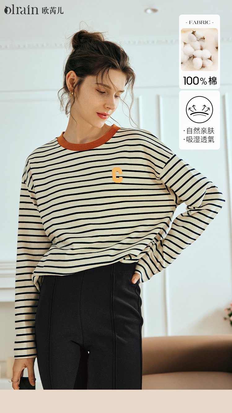 经典实穿！圆领条纹外穿打底T恤