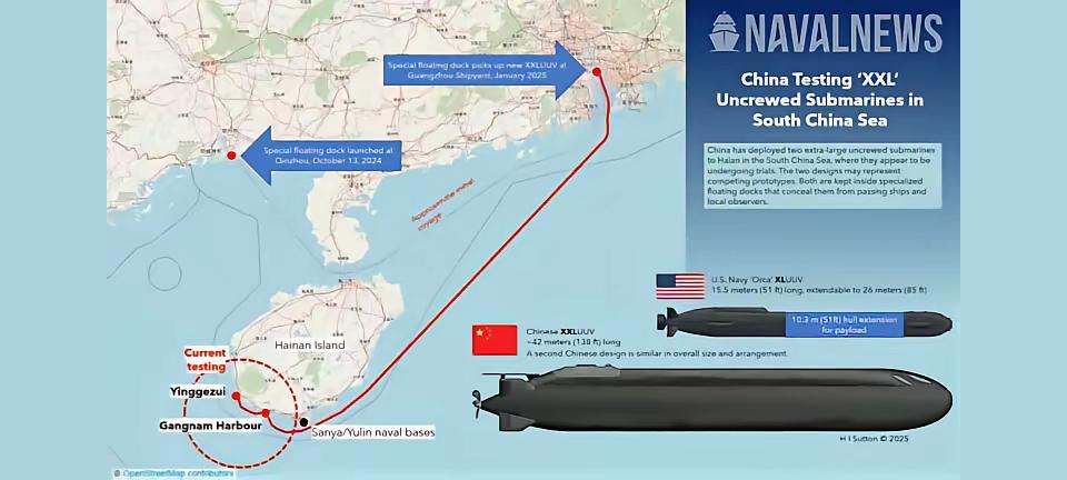 敢情南海不止福建舰在海试 外媒称中国正在南海测试两艘大型无人潜艇 每一...