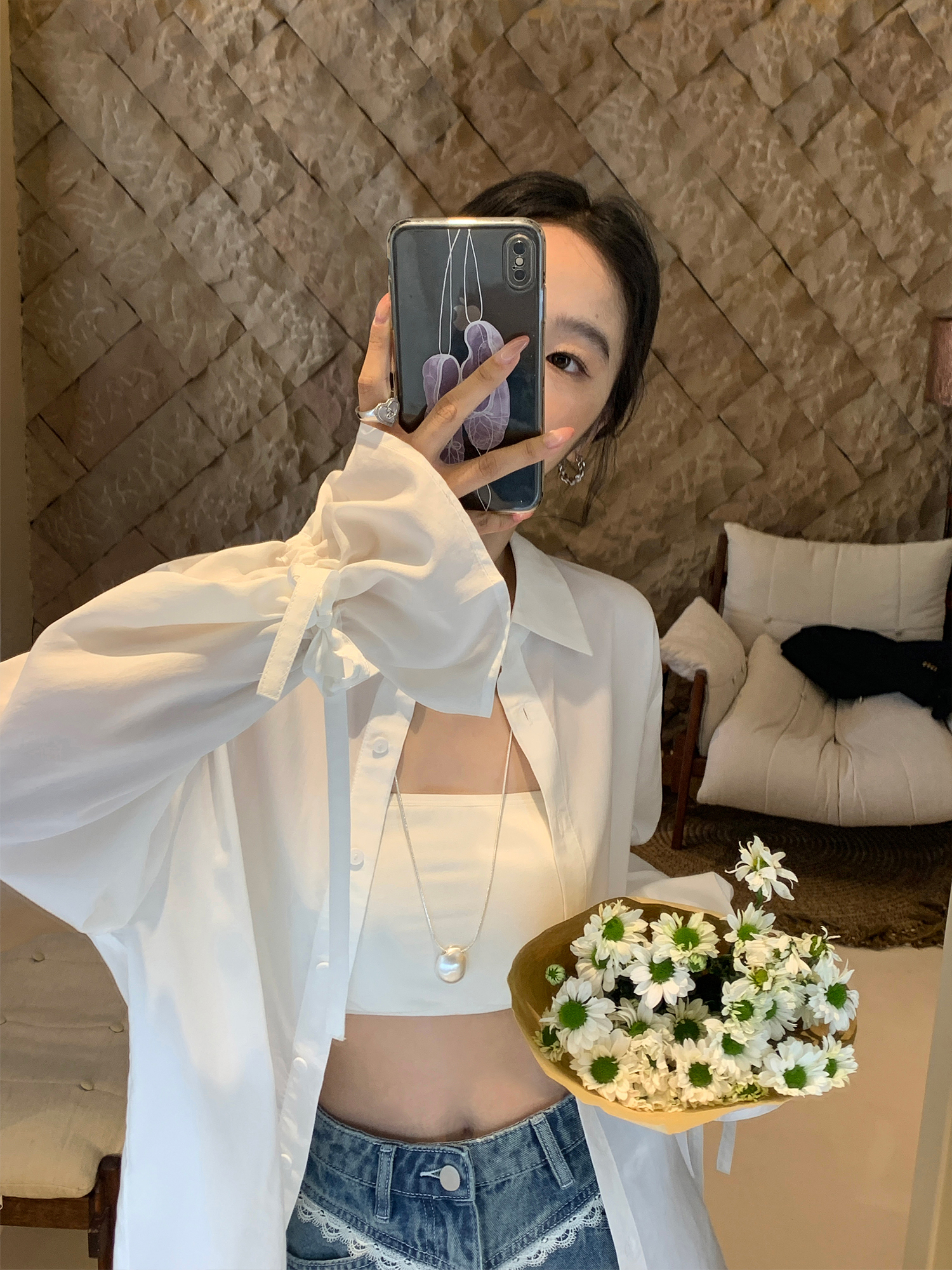莱赛尔喇叭袖衬衫女长袖衬衣设计感小众上衣