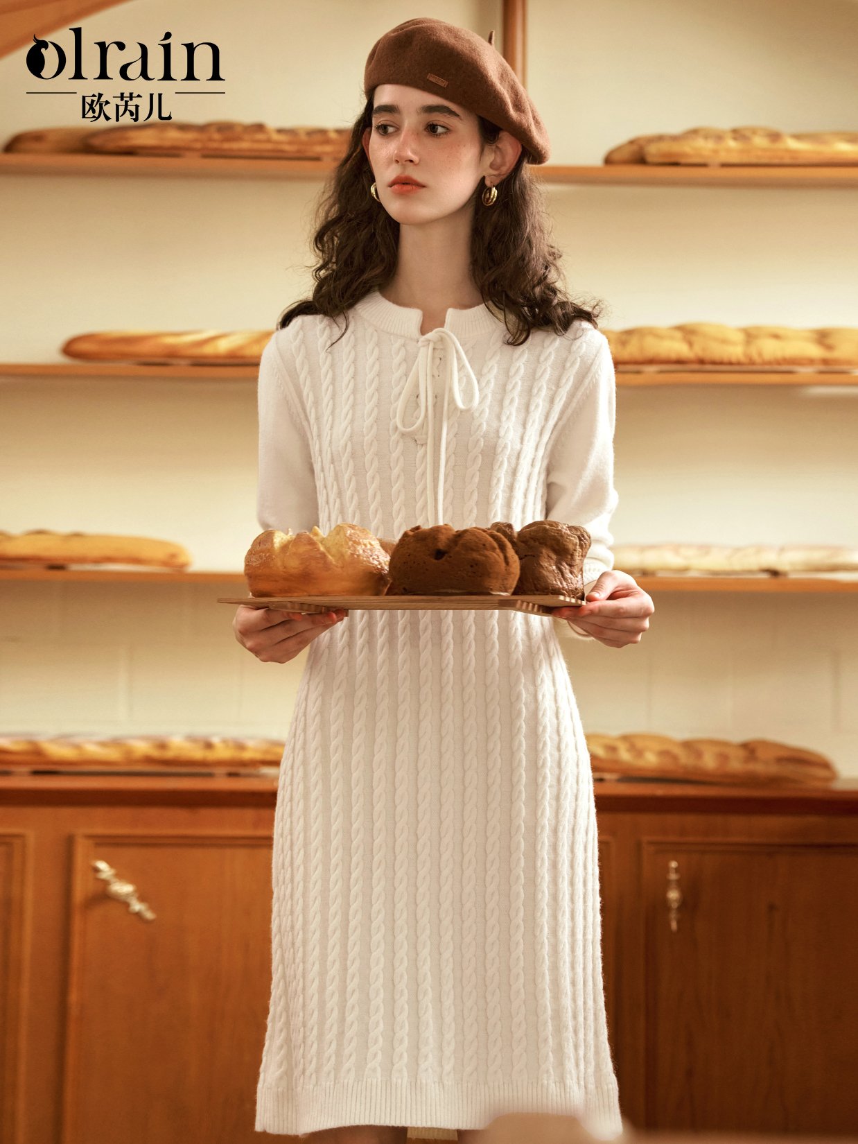 柔和优雅气质！法式麻花中长款毛织连衣裙