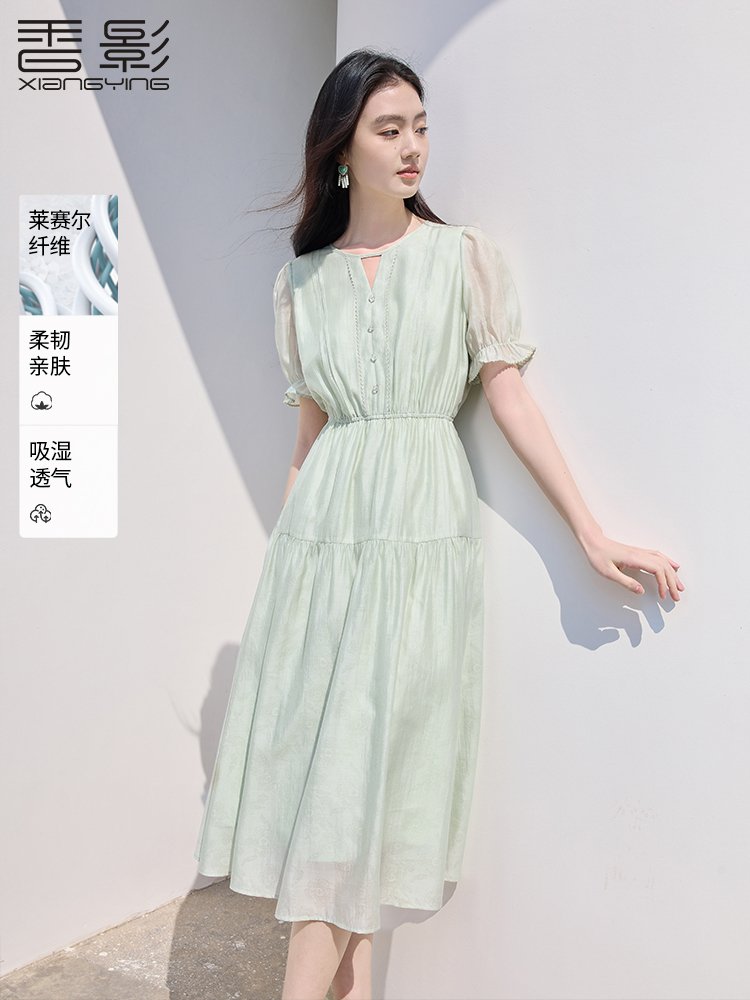 香影绿色连衣裙女