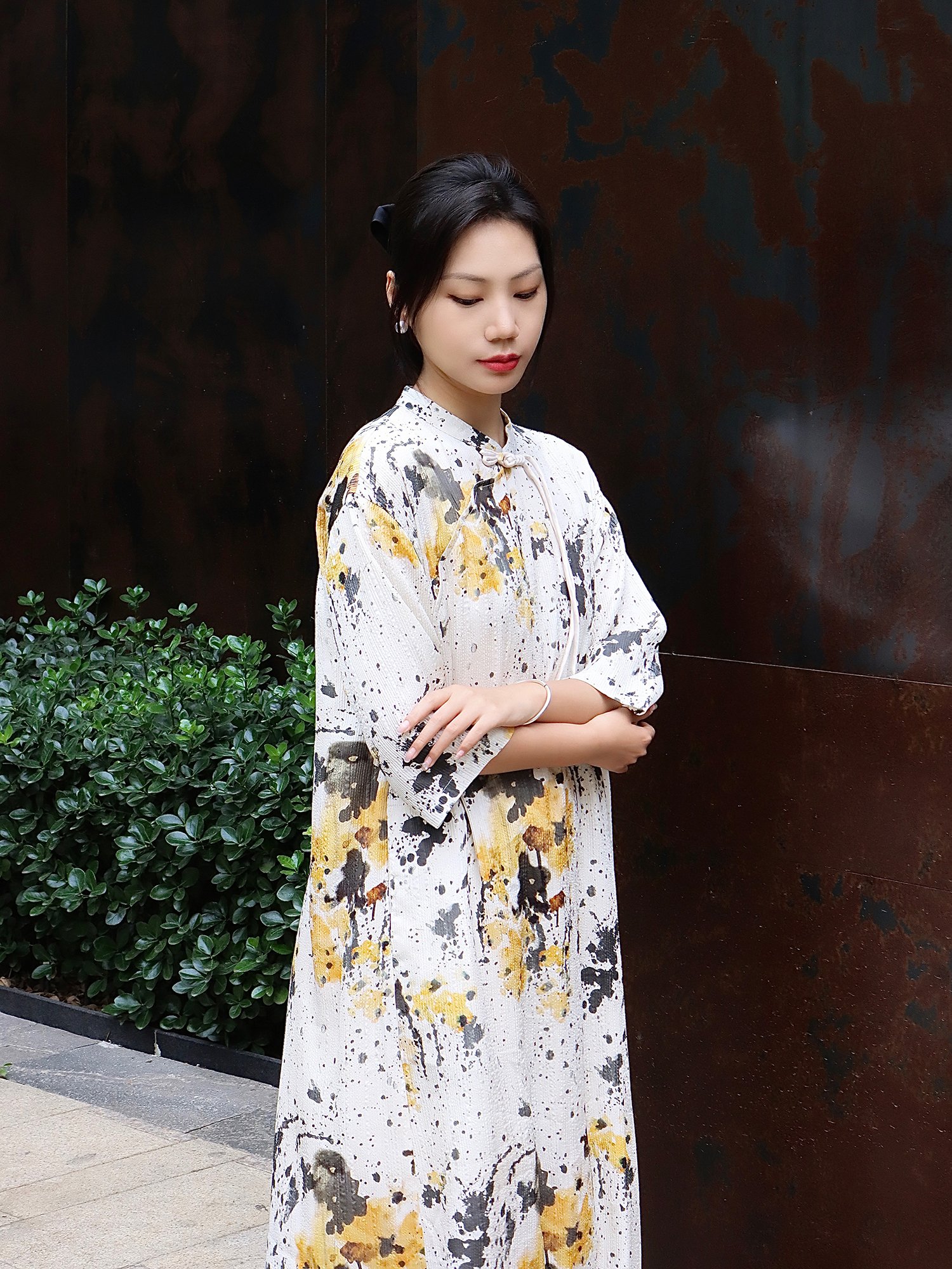 【落墨成花】puretea茶愫新中式旗袍领连衣裙女开衩禅意东方