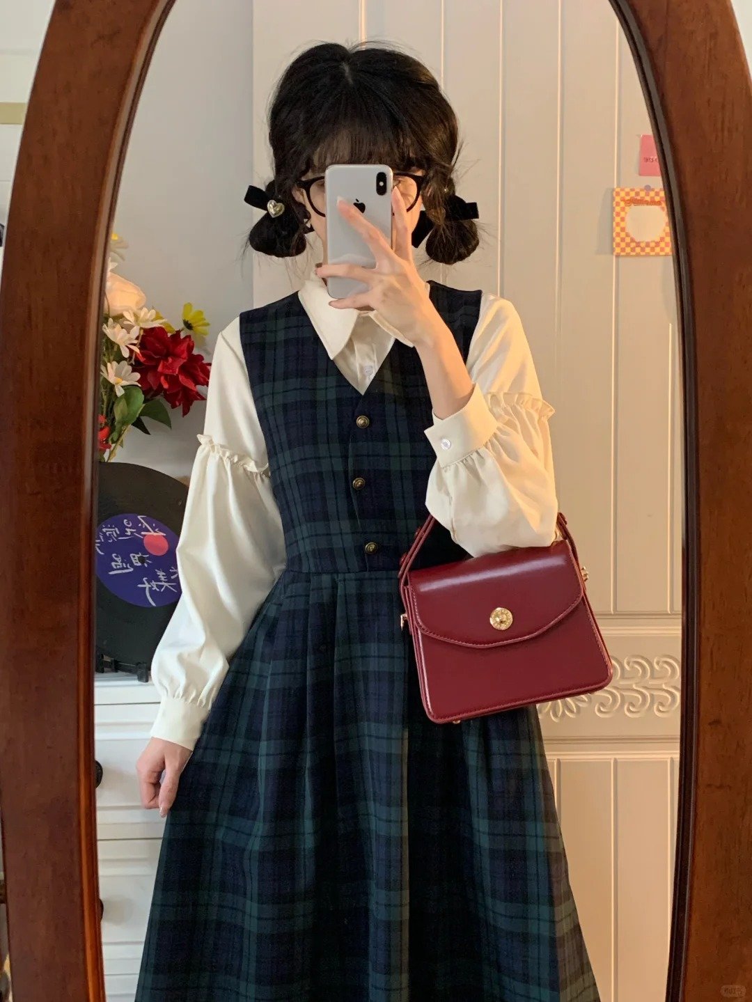 救命！白色衬衫格子背带连衣裙好文艺甜美啊