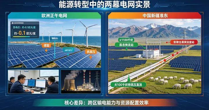 欧洲正午负电价夜晚烧煤，中国特高压跨越三千公里输送绿电