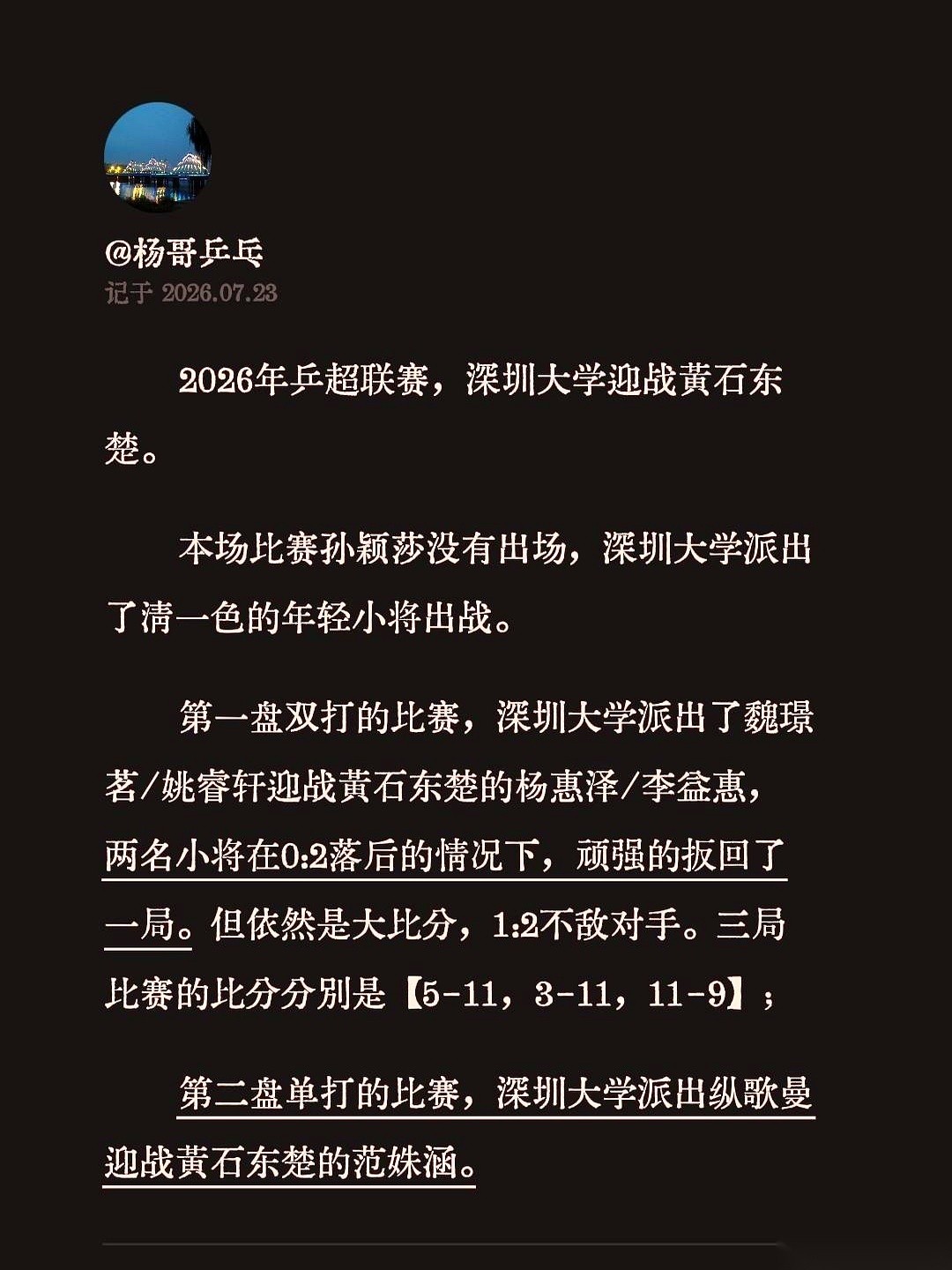 冲着孙颖莎点开的直播，结果莎莎根本没上场。 一票嫩得能掐出水的小丫头...