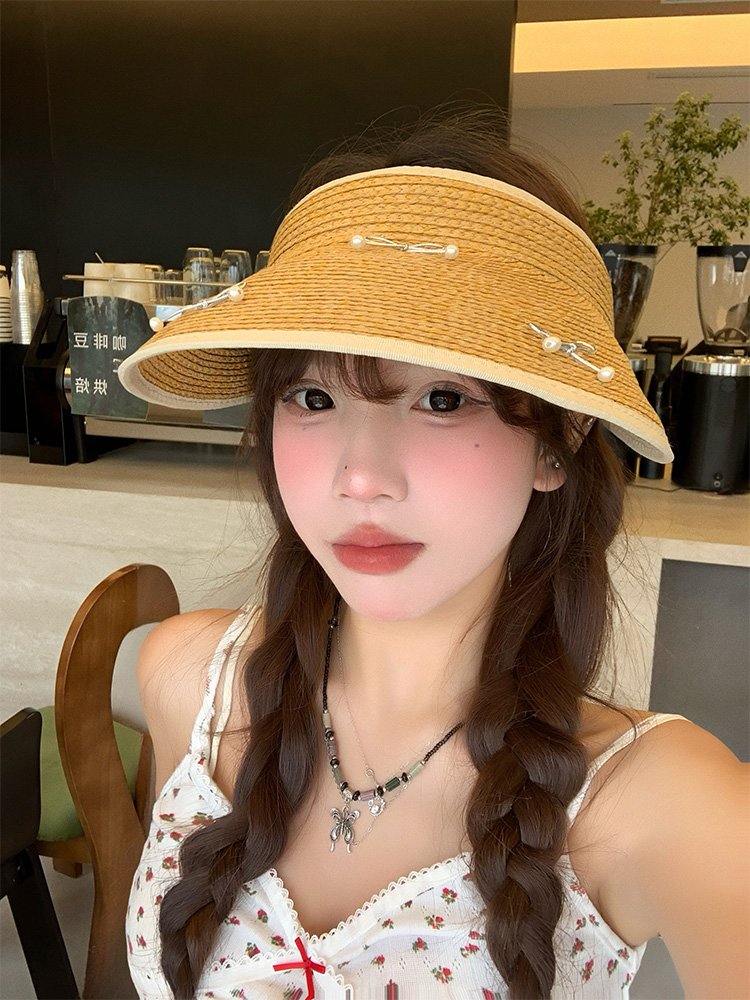 夏季防紫外线发箍式遮阳蝴蝶结大檐空顶帽