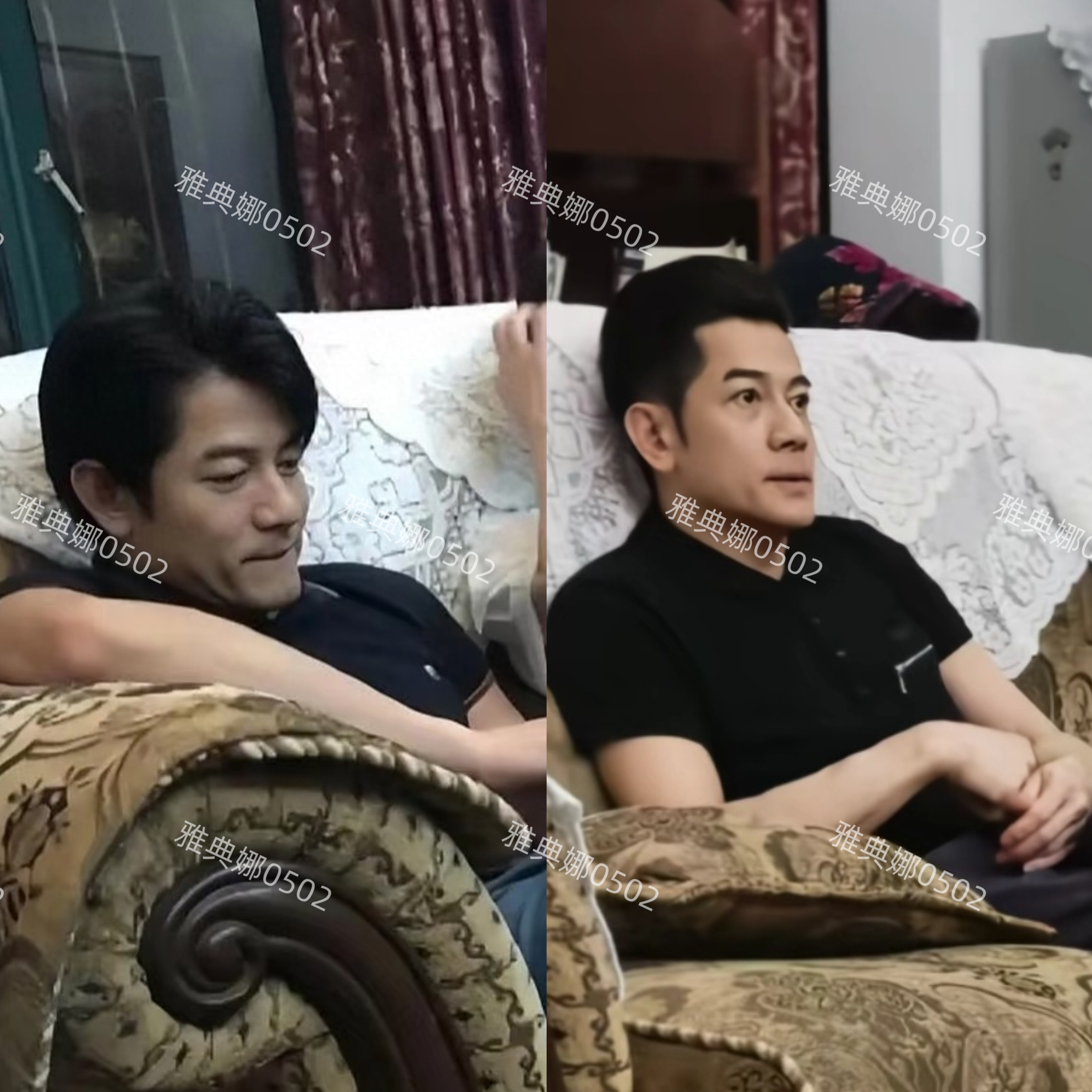 同一张沙发郭富城今年再回方媛老家明显老了，头发也没以前浓密了