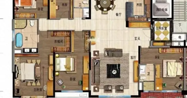 256.7㎡全能户型：五卧，双书房灵活变，挑高阳台装下生活想象