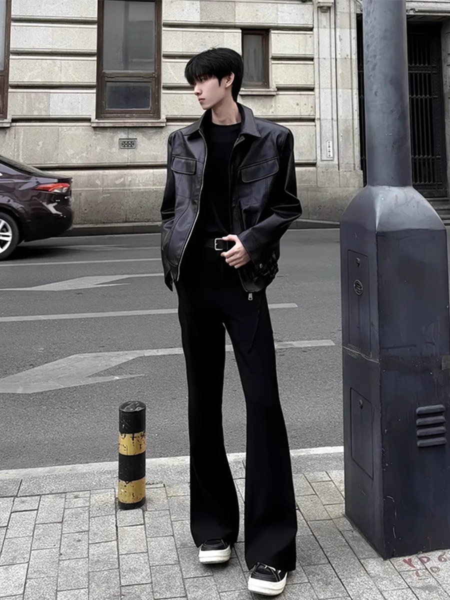 黑色微喇牛仔裤男款高个子加长弯刀裤子修身