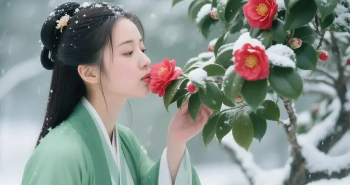 早冬清艳茶花绝句五首：天寒翠袖一佳人，花红叶绿雪中春