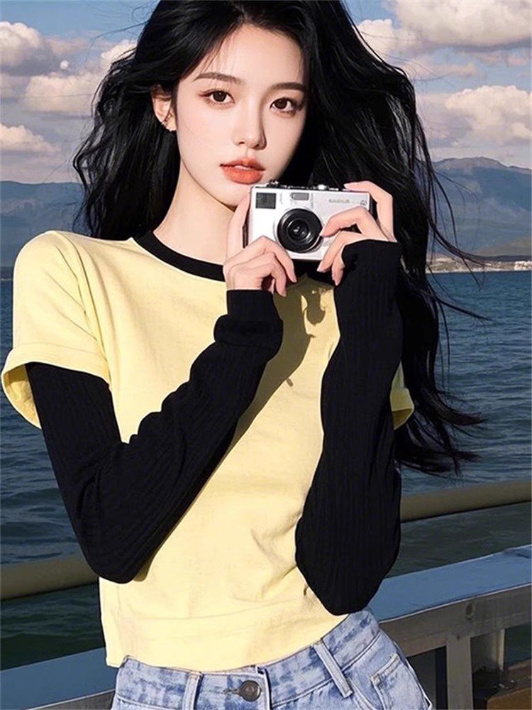 春季宽松显瘦打底衫内搭可外穿上衣高级感黄