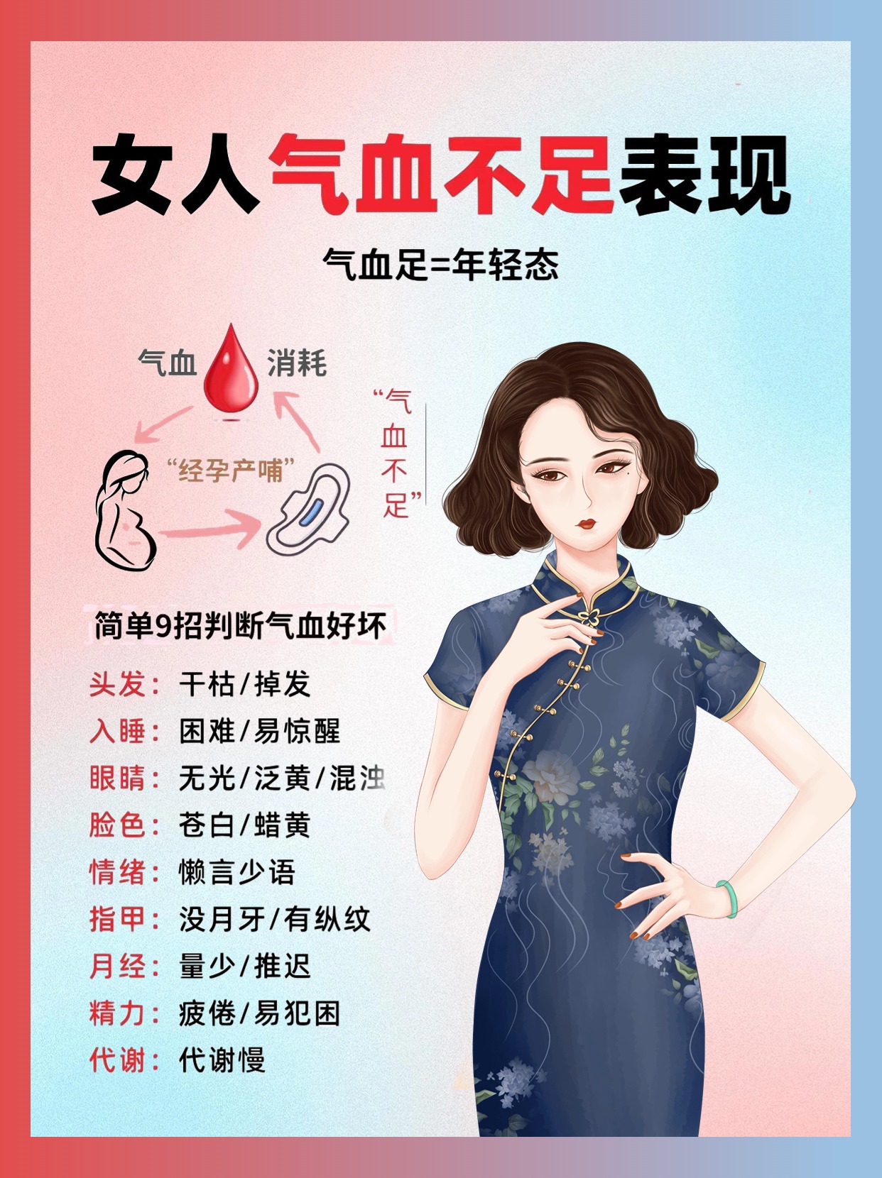女性气血不足的表现，养气血喝人参阿胶女神