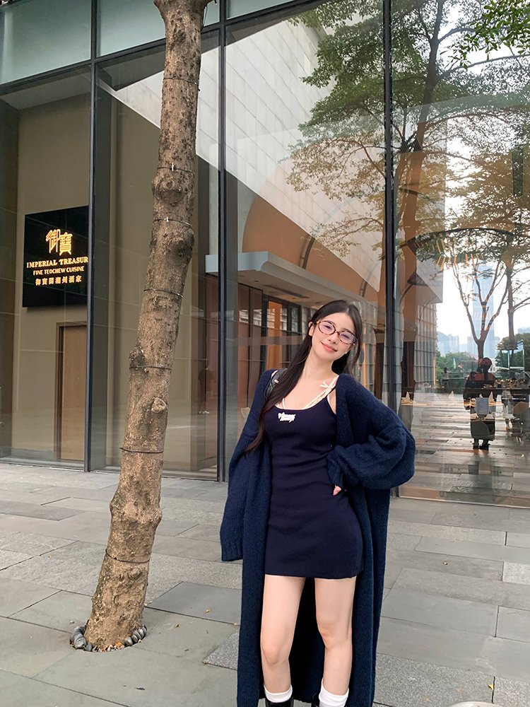 纯欲风性感蓝色吊带连衣裙女