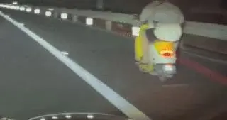 骑电摩上高速，还有黄色共享单车，被刑拘了吧