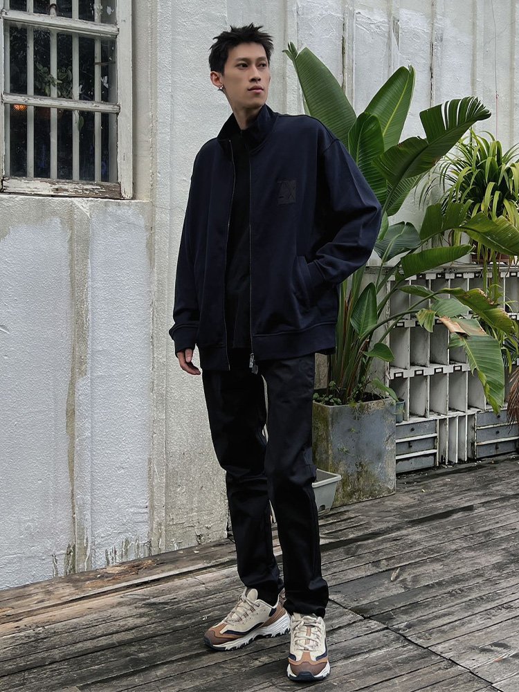 阿玛尼男纯棉微弹直筒纯色休闲裤