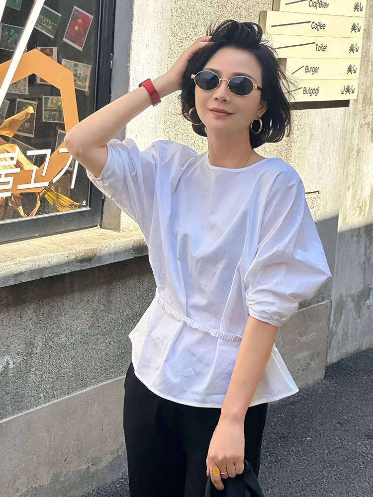 绝美上衣高级感轻奢洋气减龄白色掐腰衬衫