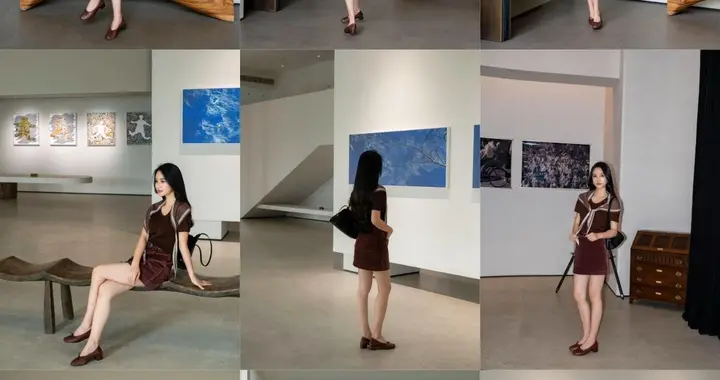四川姐妹看展别僵站着！棕咖套装9个动作拍出故事感