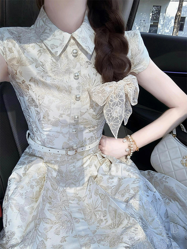 新中式登记领证订婚衣服女平时可穿高级感重工提花衬衫连衣裙夏季