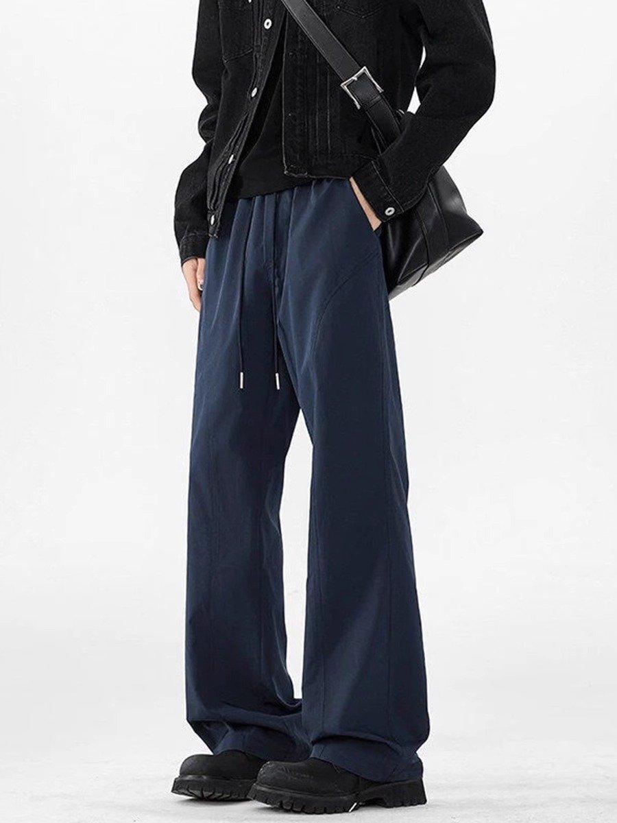 藏青色斜切弯刀裤子男款春秋防水软壳冲锋裤