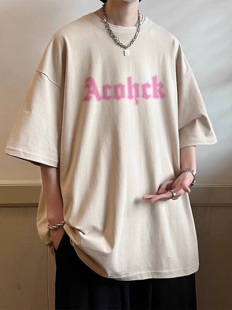 模糊字母印花短袖男款夏季美式重磅嘻哈七分