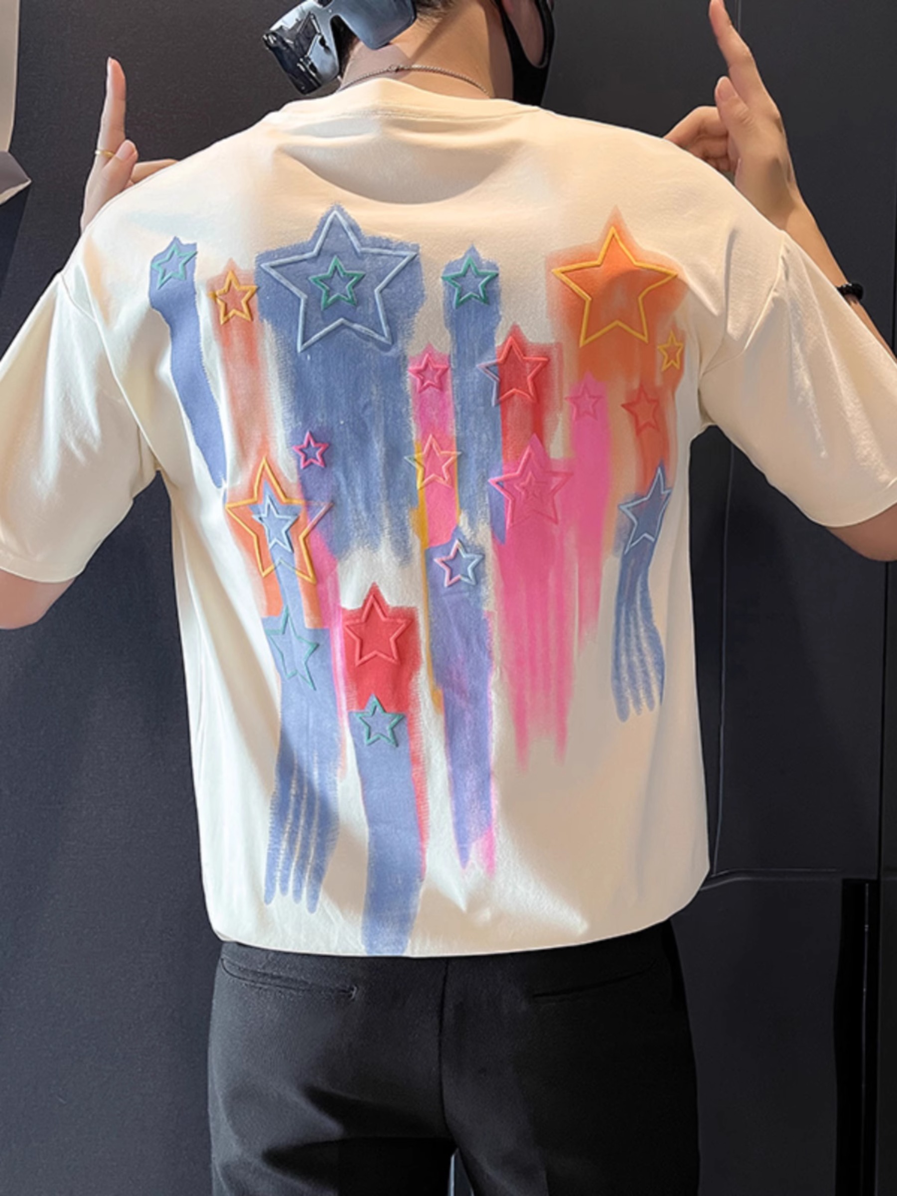 彩色流星短袖男款夏季痞帅男装2023新款